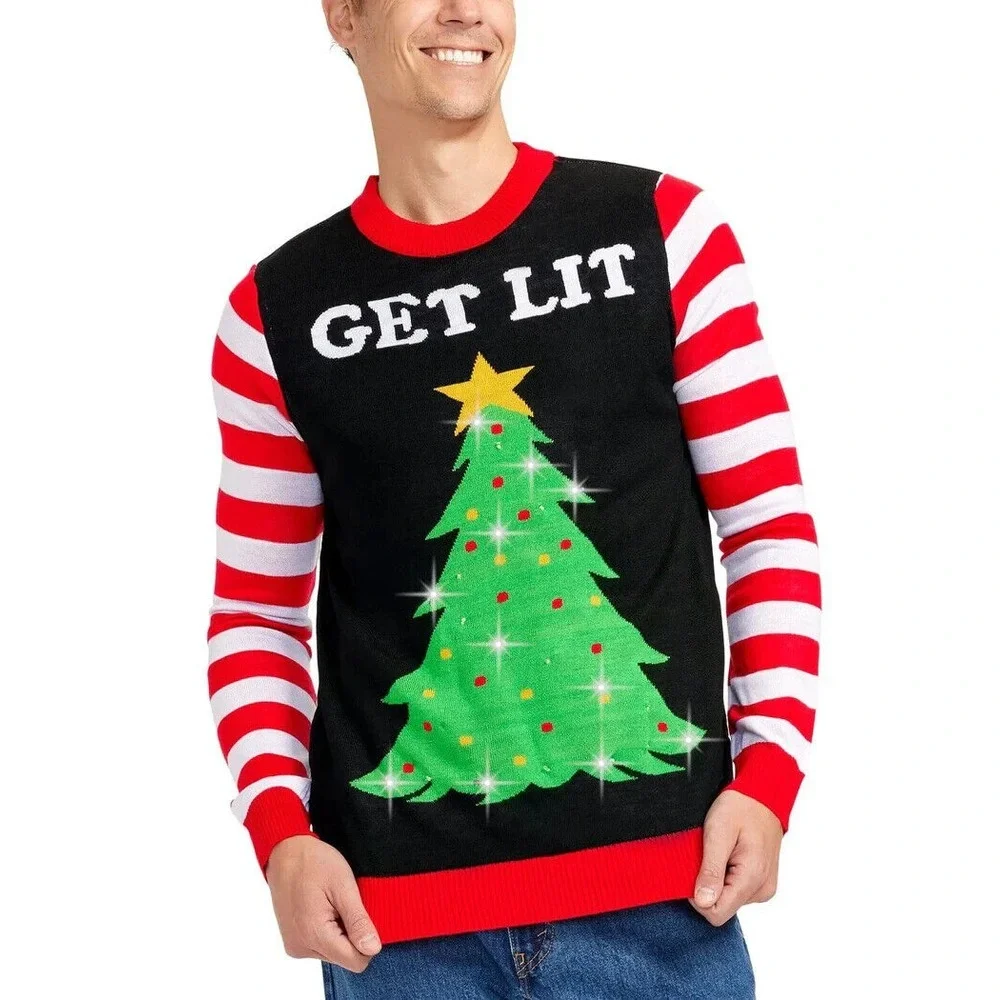 TIPSY ELVES GET LIT LIGHTED UGLY CHRISTMAS SWEATER Men's‎ Size 4XL  BLACK  NEW